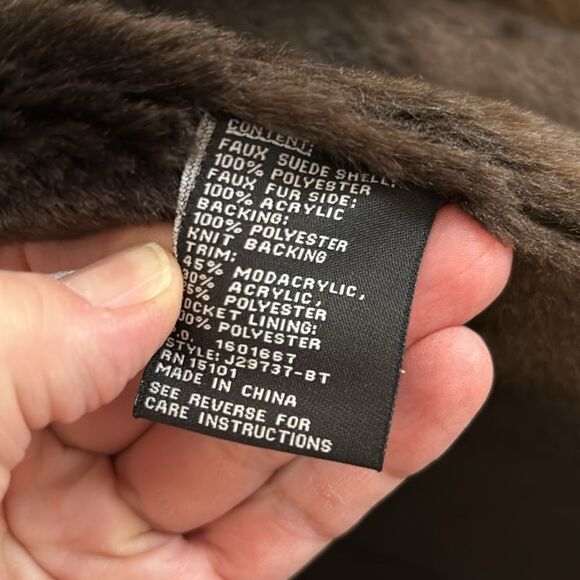 Jones New York Women’s Brown Soft Suede Leather Faux Fur Winter Coat Jacket S - Picture 11 of 16